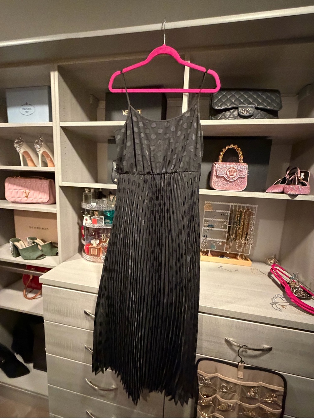 All Saints Black Polka-Dot Pleated Slip Dress
